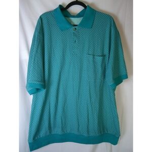 John Blair Mens 2XL Teal‎ Geometric Diamond Print Banded Hem Polo Shirt Short SL
